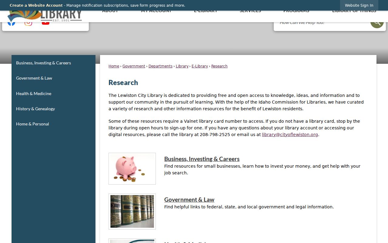 Lewiston city directory research assistance page