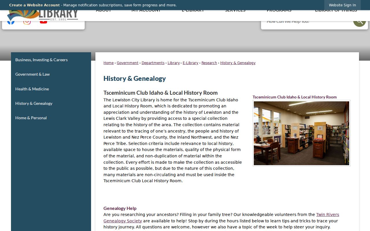 Lewiston city directory history and genealogy collections