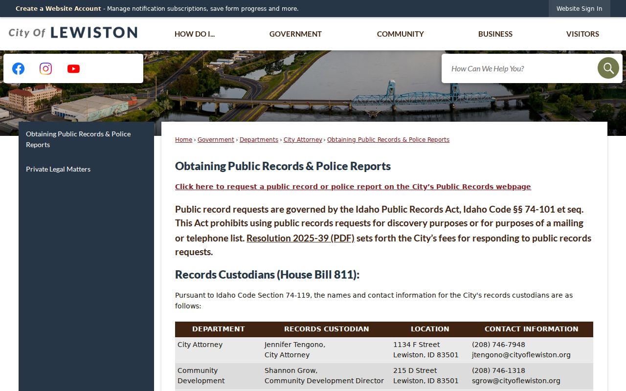 Lewiston residents directory city public records guidance