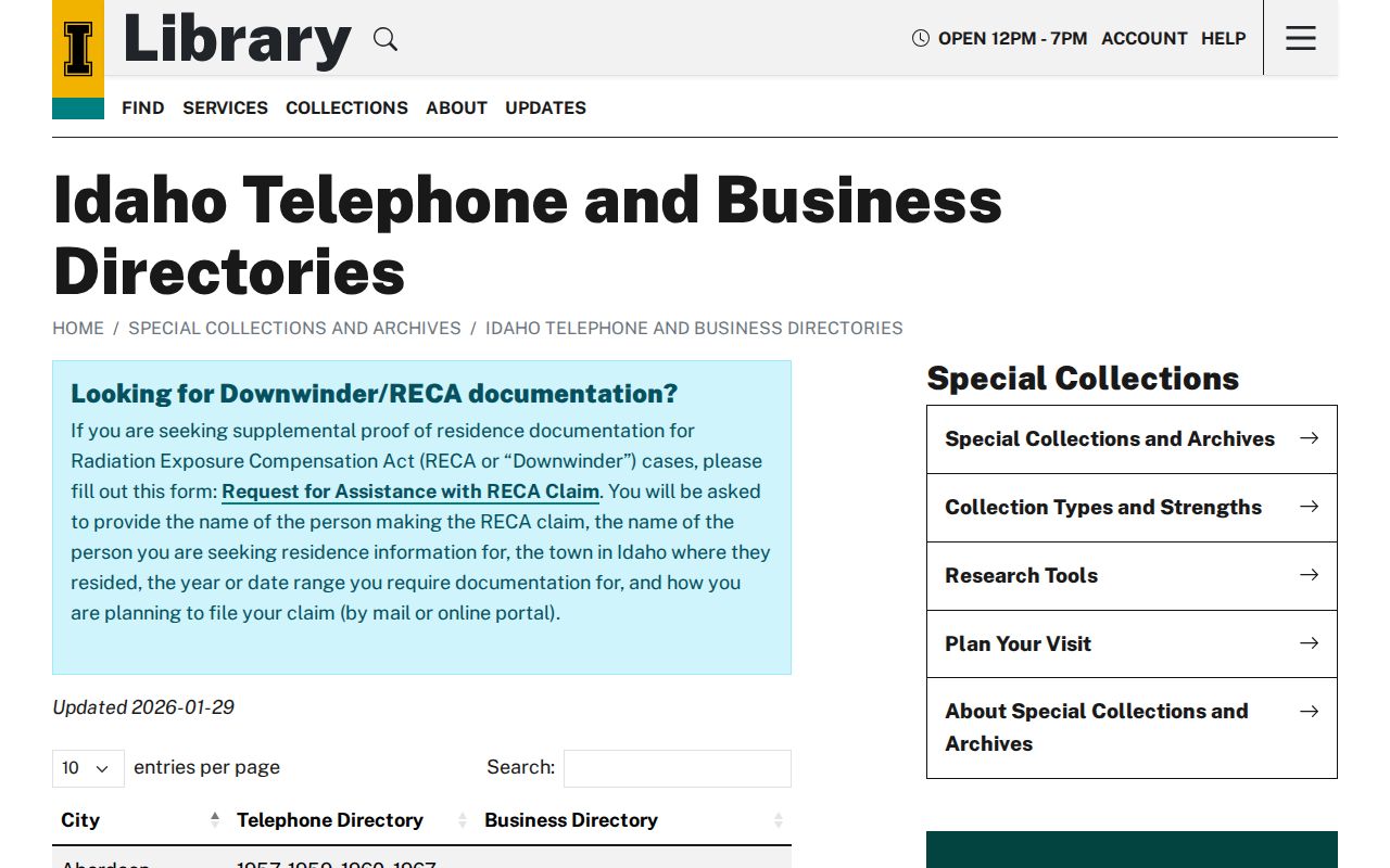 Lewiston residents directory University of Idaho holdings