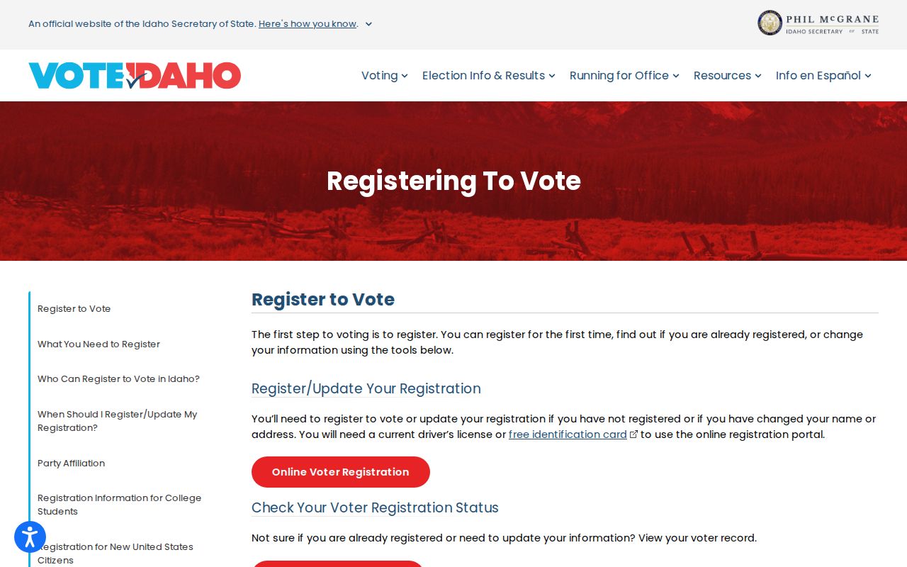 Lewiston neighbors VoteIdaho registration and status route