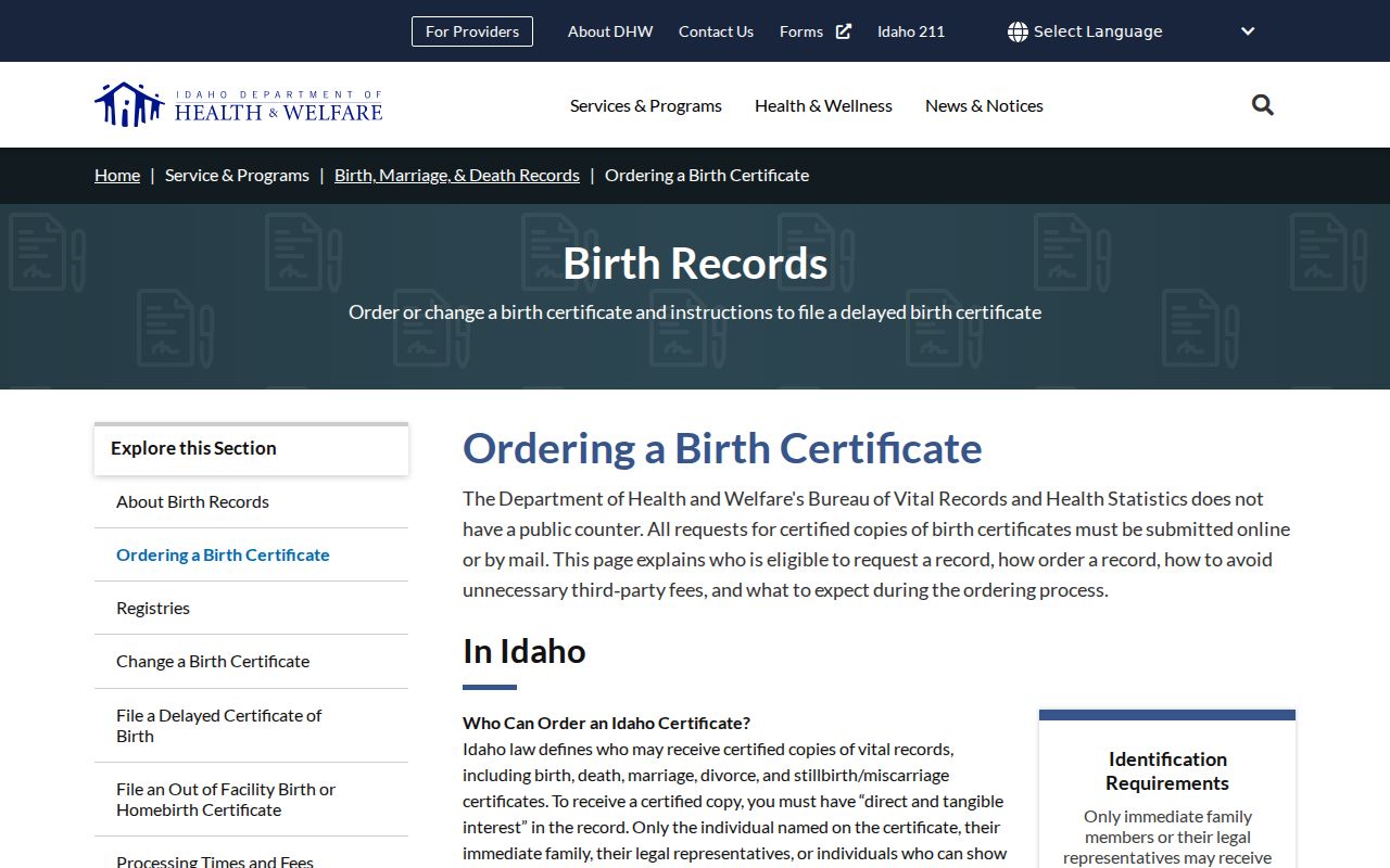 Lewiston previous residents Idaho birth record access