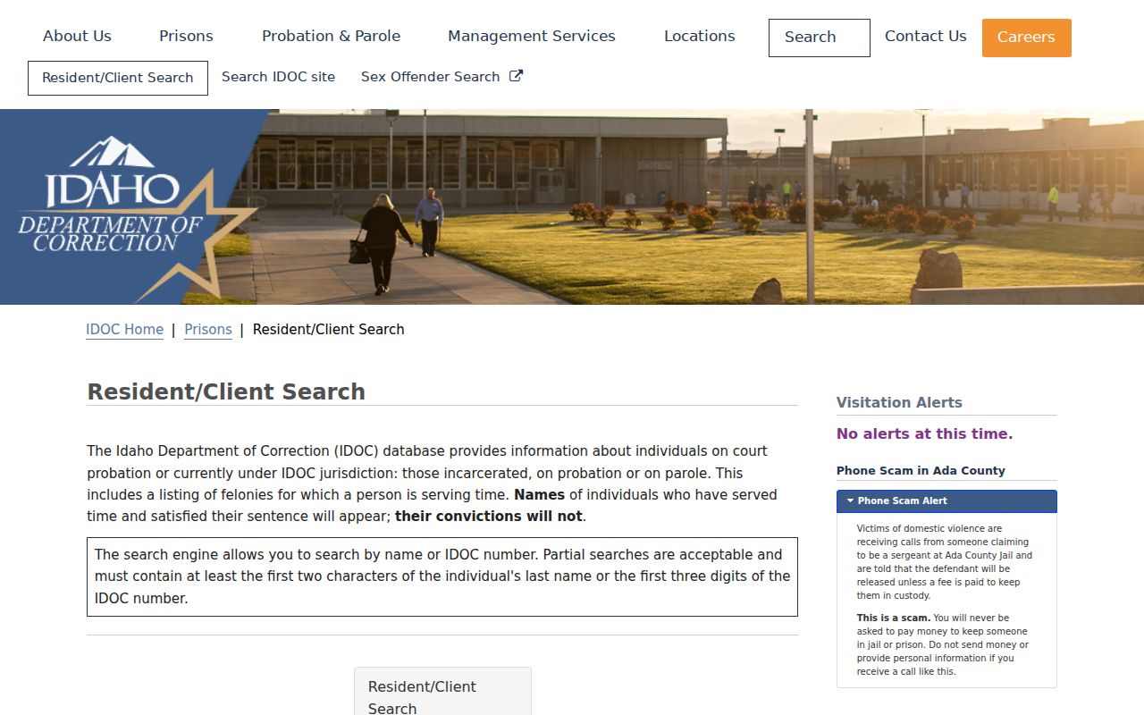 Lewiston resident lookup using Idaho's IDOC name search
