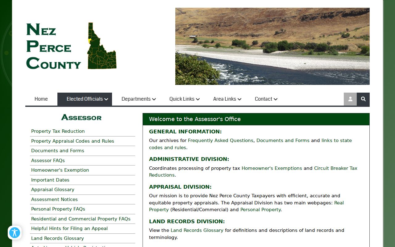 Nez Perce County Assessor page used for Lewiston street records